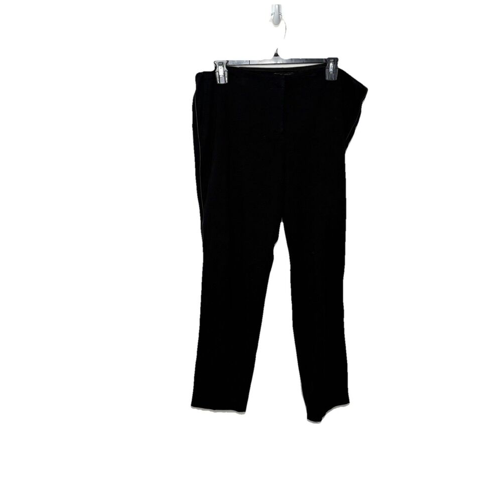 Eileen Fisher Slim Leg Ponte Pants Black Leather Piping Trim Womens Size Large